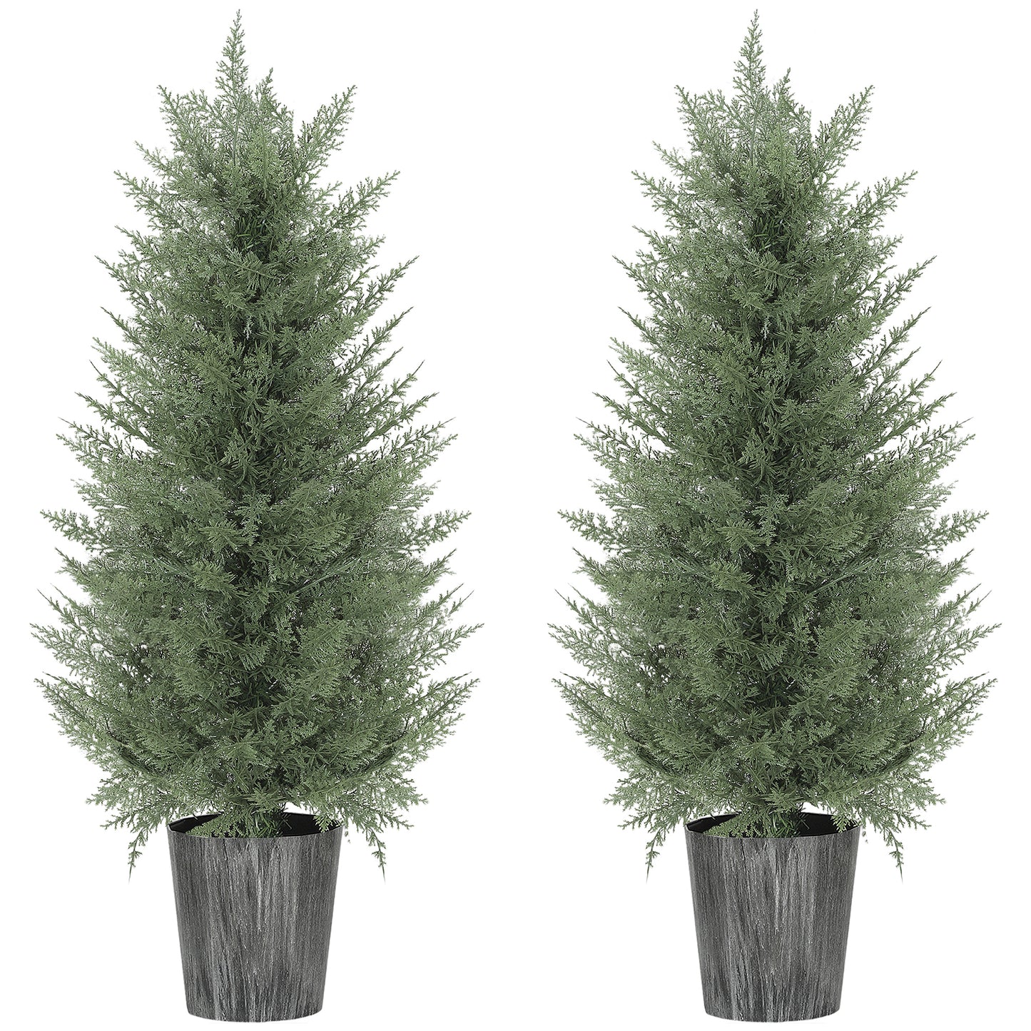 Photo of HOMCOM 90cm Artificial Cypress Trees Set of 2, UV Resistant Artificial Plants with Decorative Pot, Fake Plants for Indoor Outdoor Decor, Green in Green colour on a white background