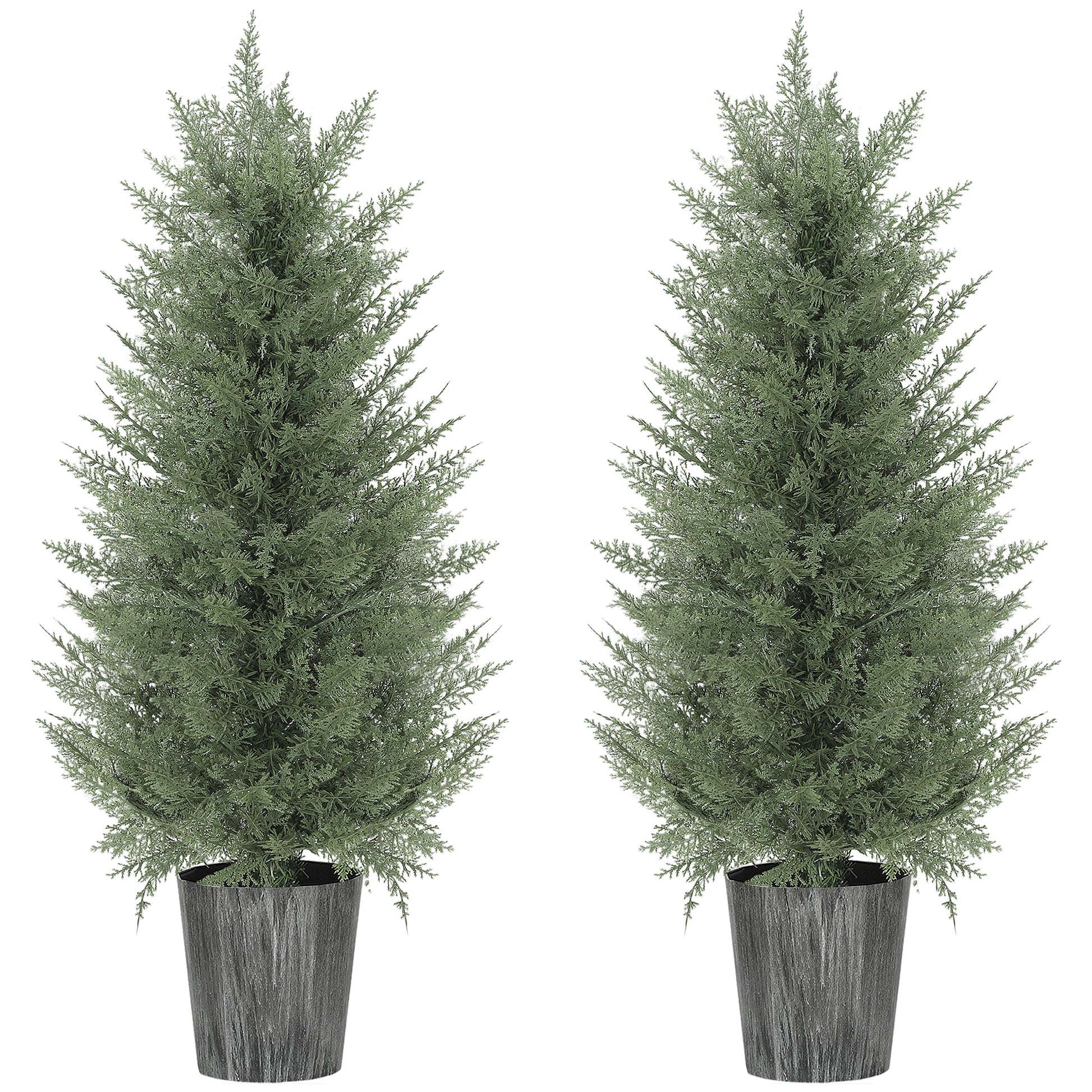 Photo of HOMCOM 90cm Artificial Cypress Trees Set of 2, UV Resistant Artificial Plants with Decorative Pot, Fake Plants for Indoor Outdoor Decor, Green in Green colour on a white background