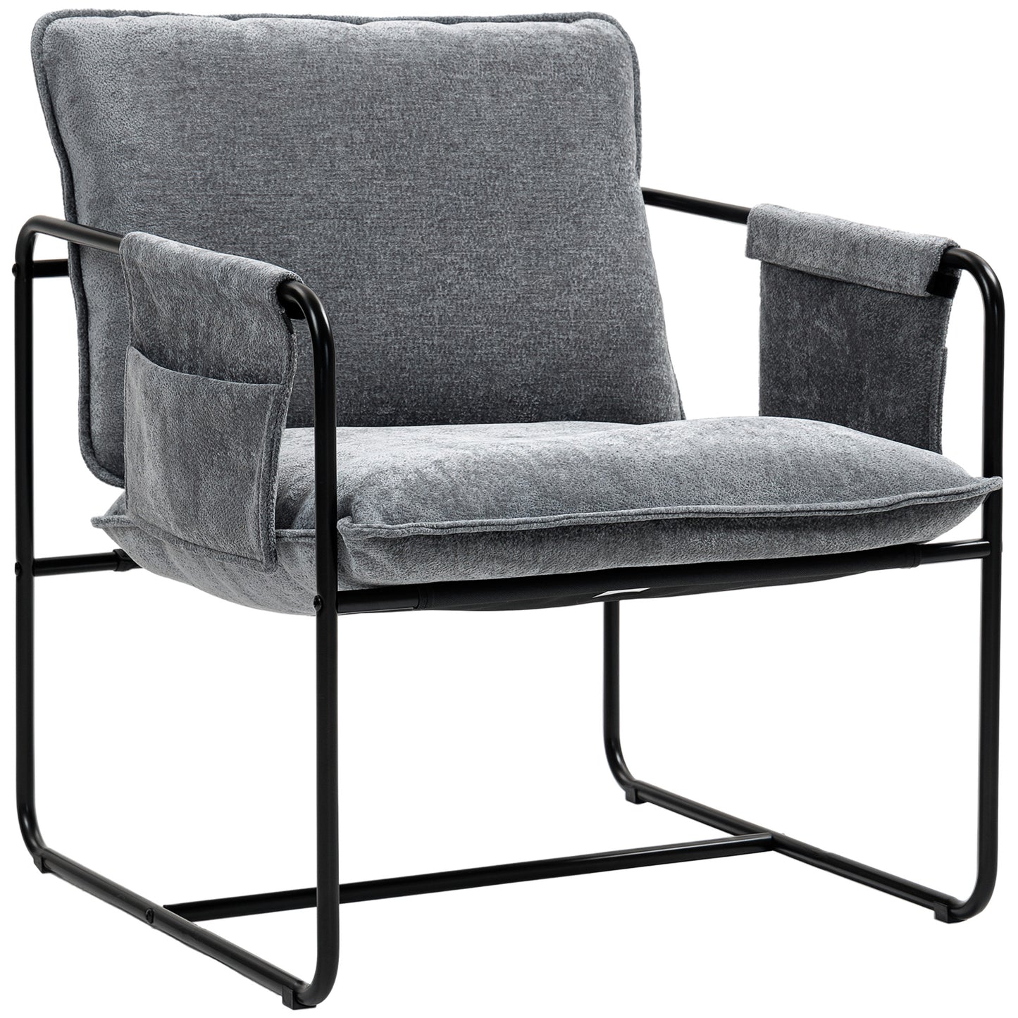 Photo of HOMCOM Minimal Padded Accent Chair, with Pockets - Grey in Grey colour on a white background