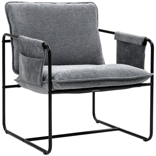 Photo of HOMCOM Minimal Padded Accent Chair, with Pockets - Grey in Grey colour on a white background