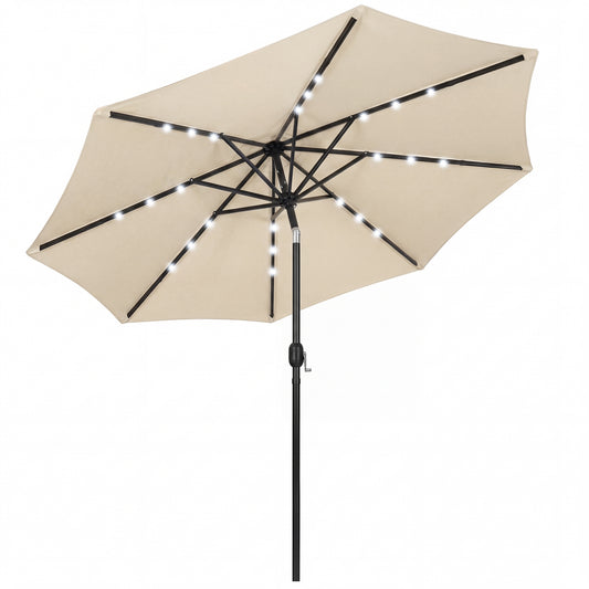 Photo of Outsunny 2.6 m Garden Parasol Umbrella with LED Solar Light, Parasol Cover, Outdoor Market Patio Umbrella, Beige in Beige colour on a white background