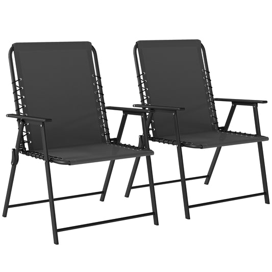 Photo of Outsunny Folding Garden Chairs Set of 2, Outdoor Dining Chairs with Wide Texteline Seat, High Back and Armrests, Black in Black colour on a white background