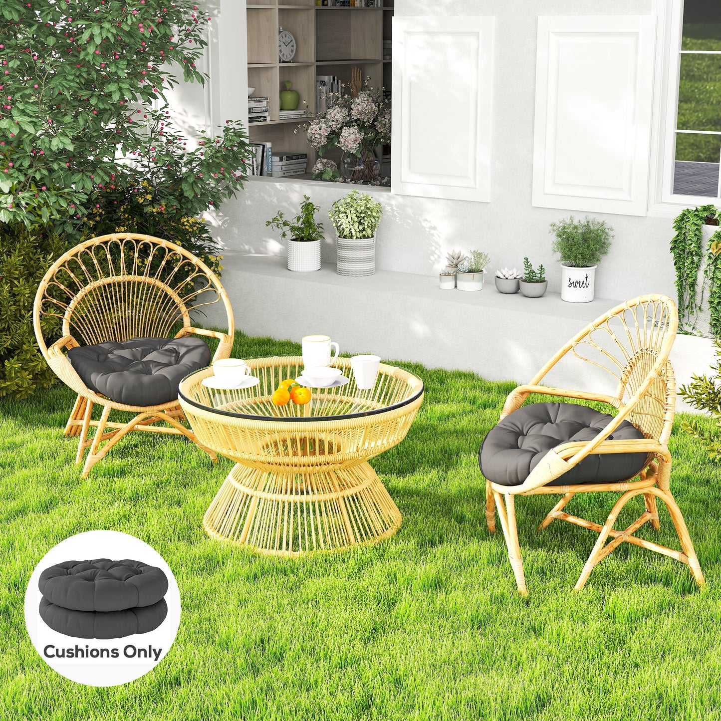 Outsunny Set of Two Φ60cm Outdoor Cushions - Dark Grey