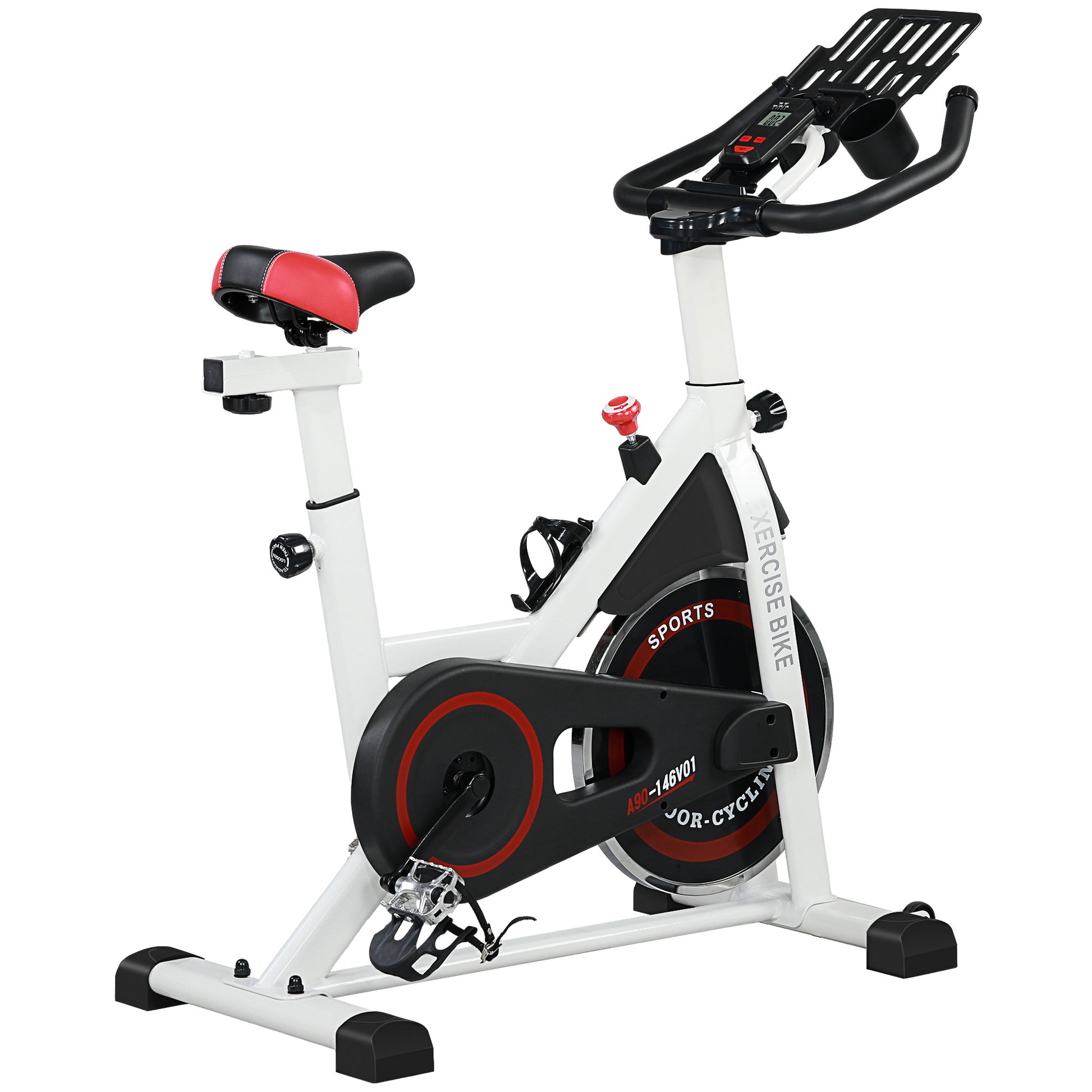 Photo of HOMCOM Exercise Bike, 8kg Flywheel Stationary Bike Indoor Cycling Machine with Adjustable Resistance Seat Handlebar, White in White colour on a white background