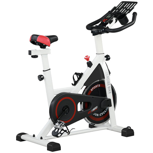 Photo of HOMCOM Exercise Bike, 8kg Flywheel Stationary Bike Indoor Cycling Machine with Adjustable Resistance Seat Handlebar, White in White colour on a white background