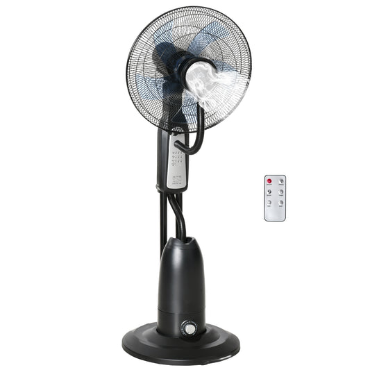 Photo of HOMCOM 18" Pedestal Fan with Water Mist Spray, Humidifying Misting Fan, Standing Fan with 3 Speeds, 2.8L Water Tank, Timer and Remote, Black in Black colour on a white background