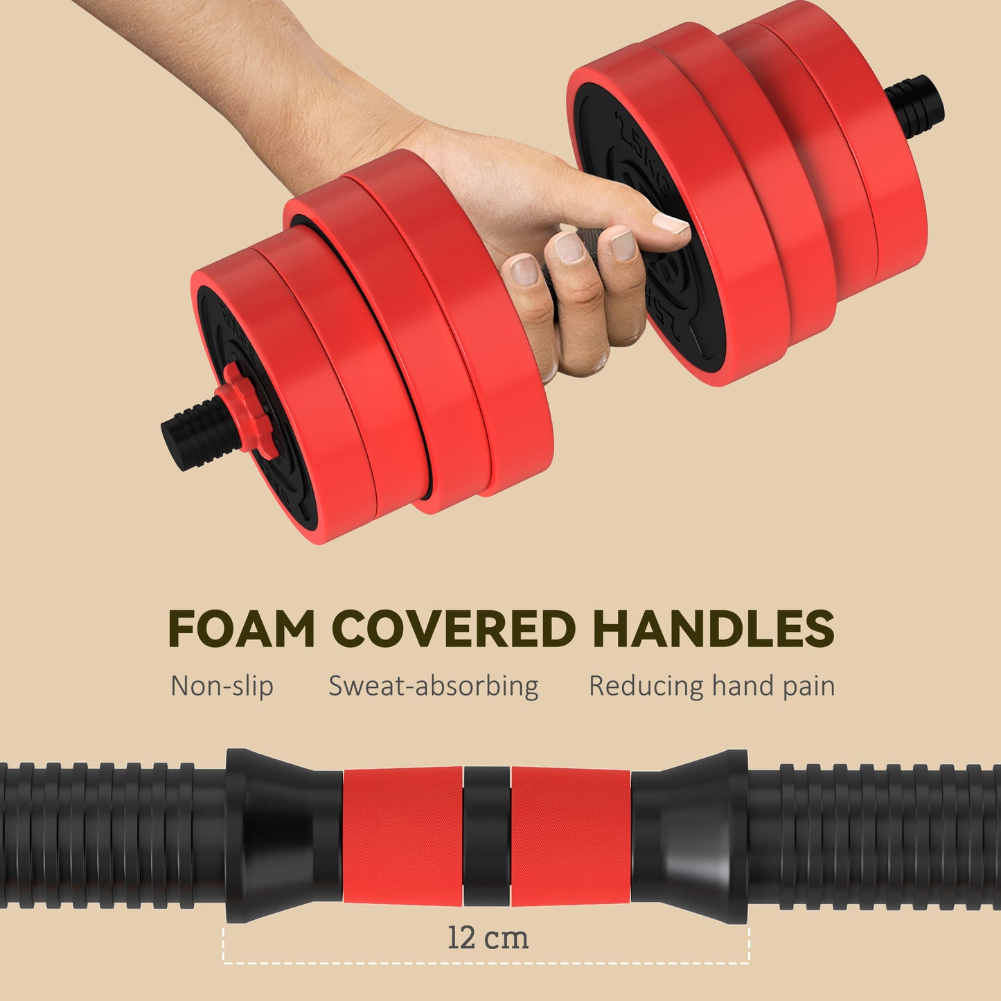 SPORTNOW 30kg 6-In-One Adjustable Weight Dumbbells Set, Barbell, Kettlebell, Push Up Stand - Red