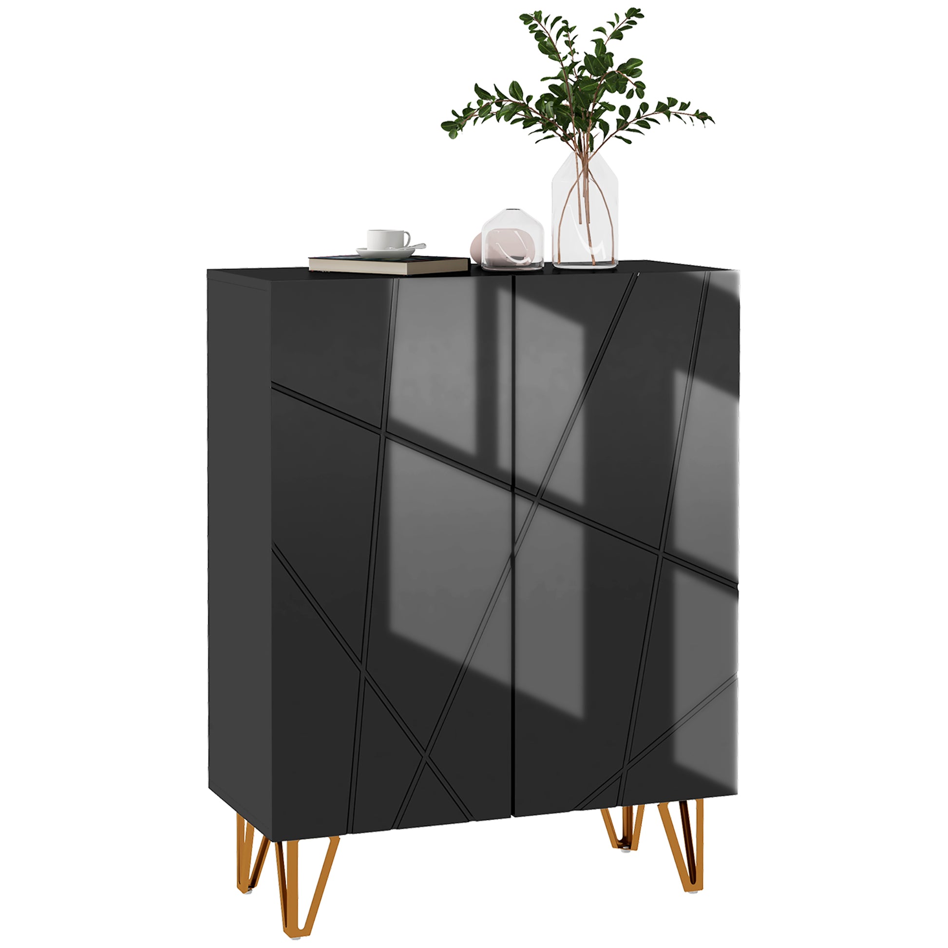 Photo of HOMCOM Narrow Shoe Storage Cabinet with Soft-Close Hinges and Adjustable Shelves for 15-20 Pairs of Shoes, Black in Black colour on a white background