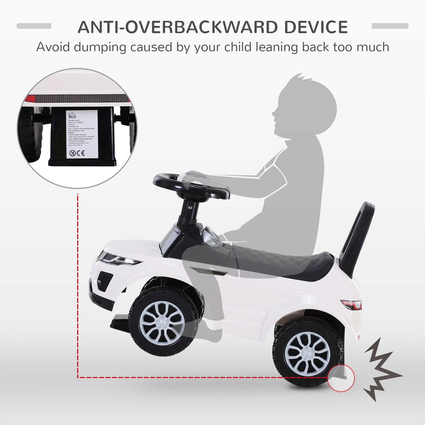 HOMCOM 3-in-1 Ride On Car Foot To Floor Slider Toddler w/ Horn Steering Wheel NO POWER Manual Under Seat Storage Secure Design for 1-3 Year Old White