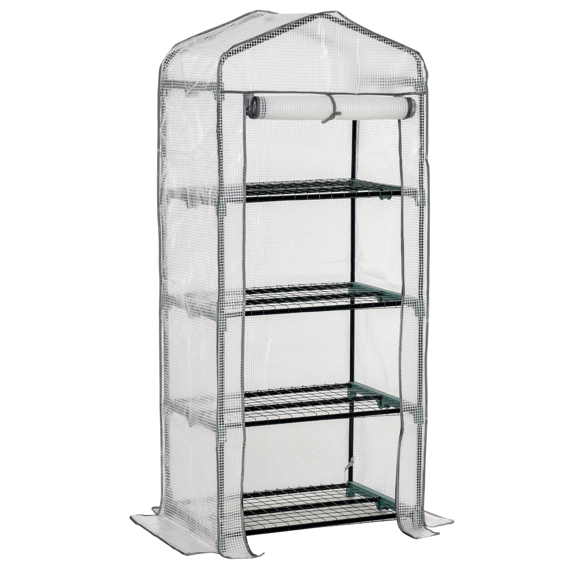 Photo of Outsunny 4 Tiers Mini Portable Greenhouse Compact Plant Grow Shed Metal Frame PE Cover 160H x 70L x 50Wcm in 50Wcm colour on a white background