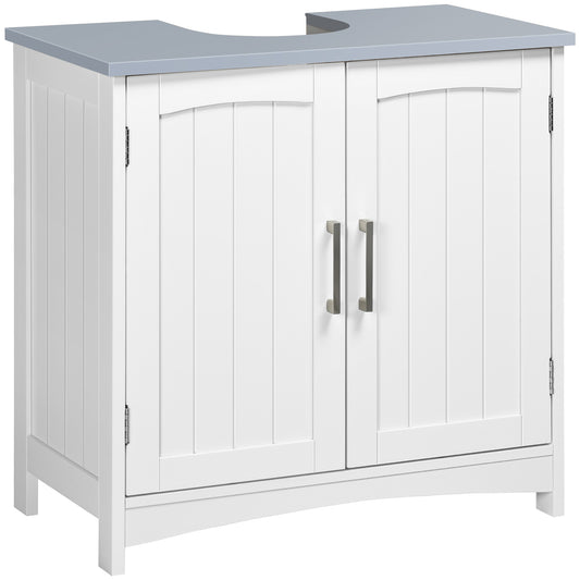 Photo of kleankin Pedestal Under Sink Cabinet with Double Doors, Modern Bathroom Vanity Unit, Storage Cupboard with Adjustable Shelves, White in White colour on a white background