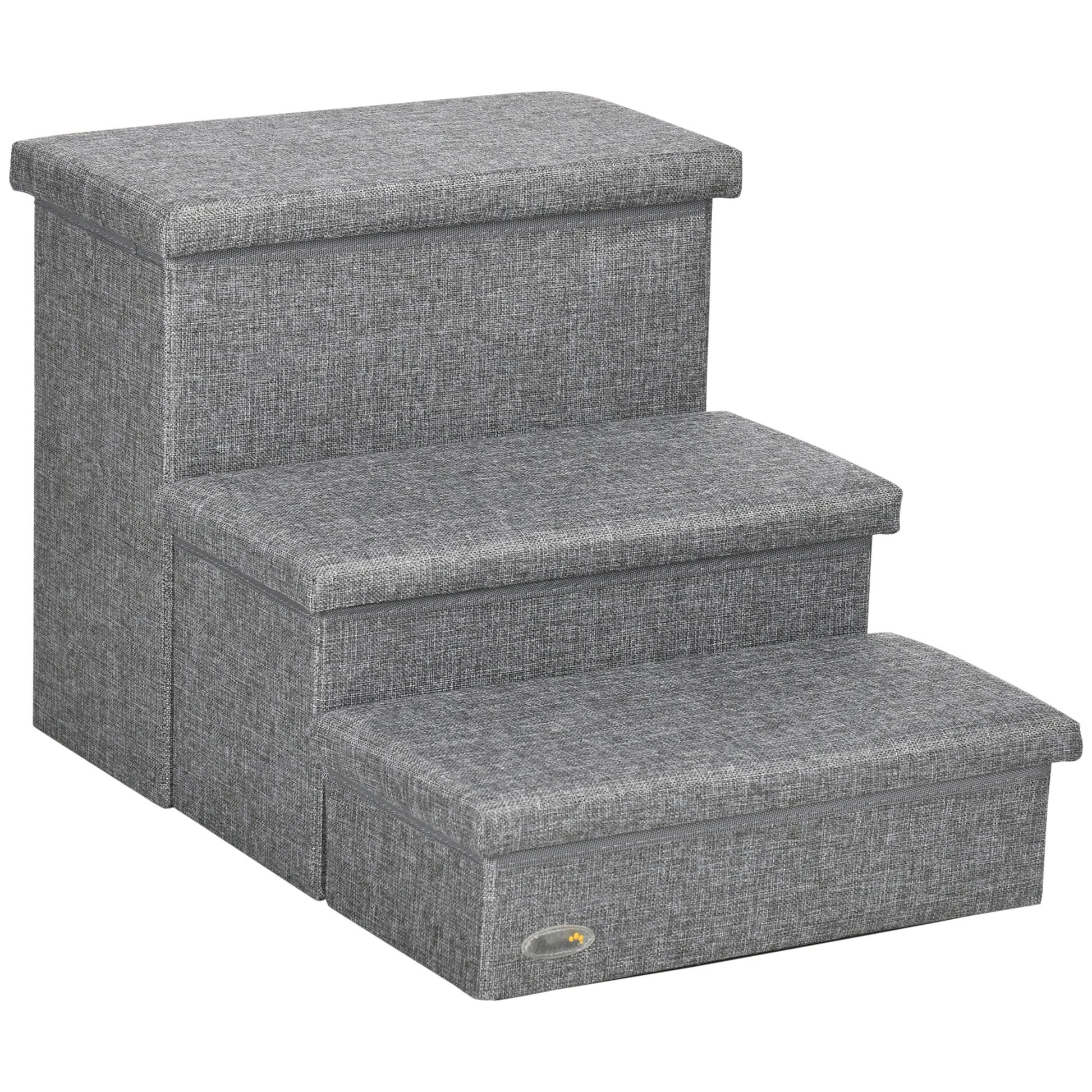 Photo of PawHut 3 Steps Pet Stairs, with Storage Boxes, for Bed, Couches - Grey in Grey colour on a white background