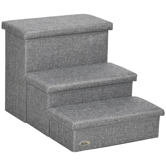 Photo of PawHut 3 Steps Pet Stairs, with Storage Boxes, for Bed, Couches - Grey in Grey colour on a white background