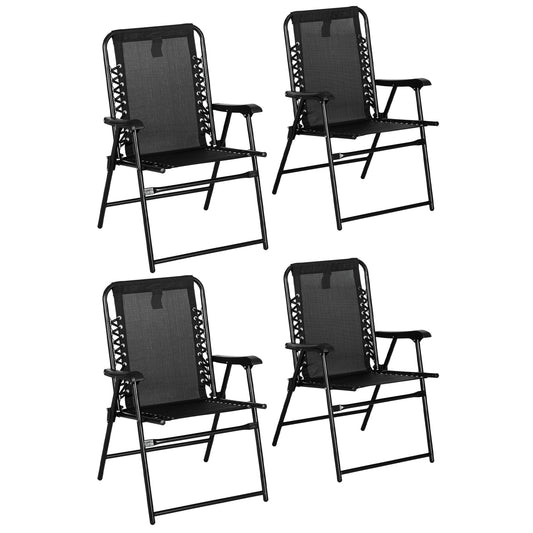 Photo of Outsunny 4 Pcs Patio Folding Chair Set, Outdoor Portable Loungers for Camping Pool Beach Deck, Lawn w/ Armrest Steel Frame Black in Black colour on a white background