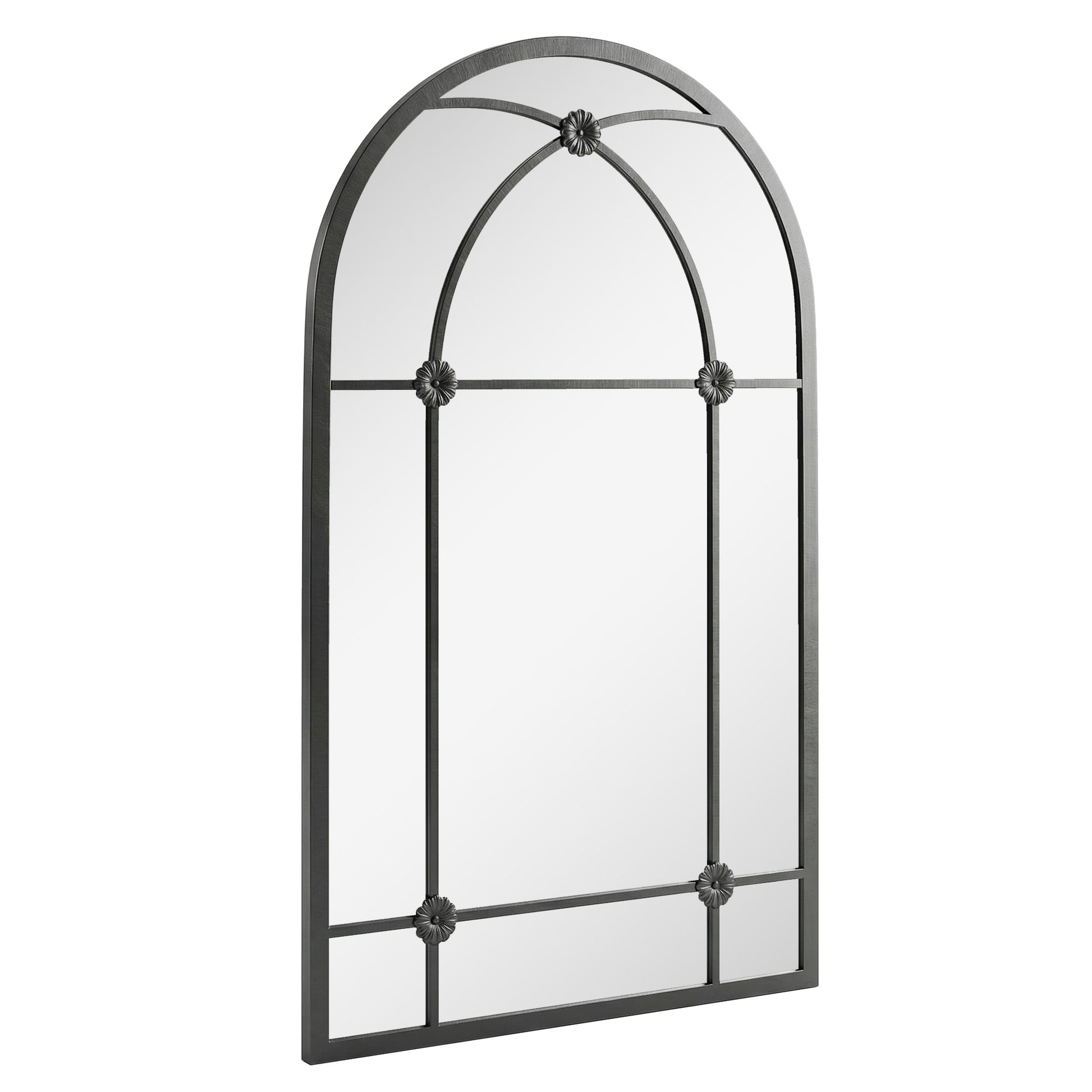 Photo of Outsunny Arched Mirror, Shatterproof Acrylic Windowpane Wall Mounted Mirror with Robust Metal Frame, 100 x 60 cm, Black in Black colour on a white background