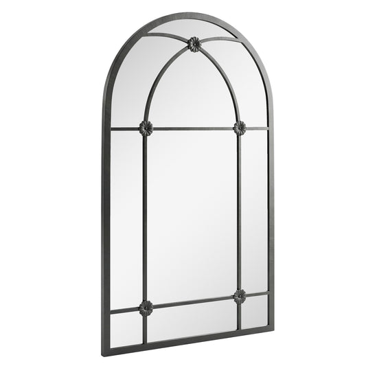 Photo of Outsunny Arched Mirror, Shatterproof Acrylic Windowpane Wall Mounted Mirror with Robust Metal Frame, 100 x 60 cm, Black in Black colour on a white background