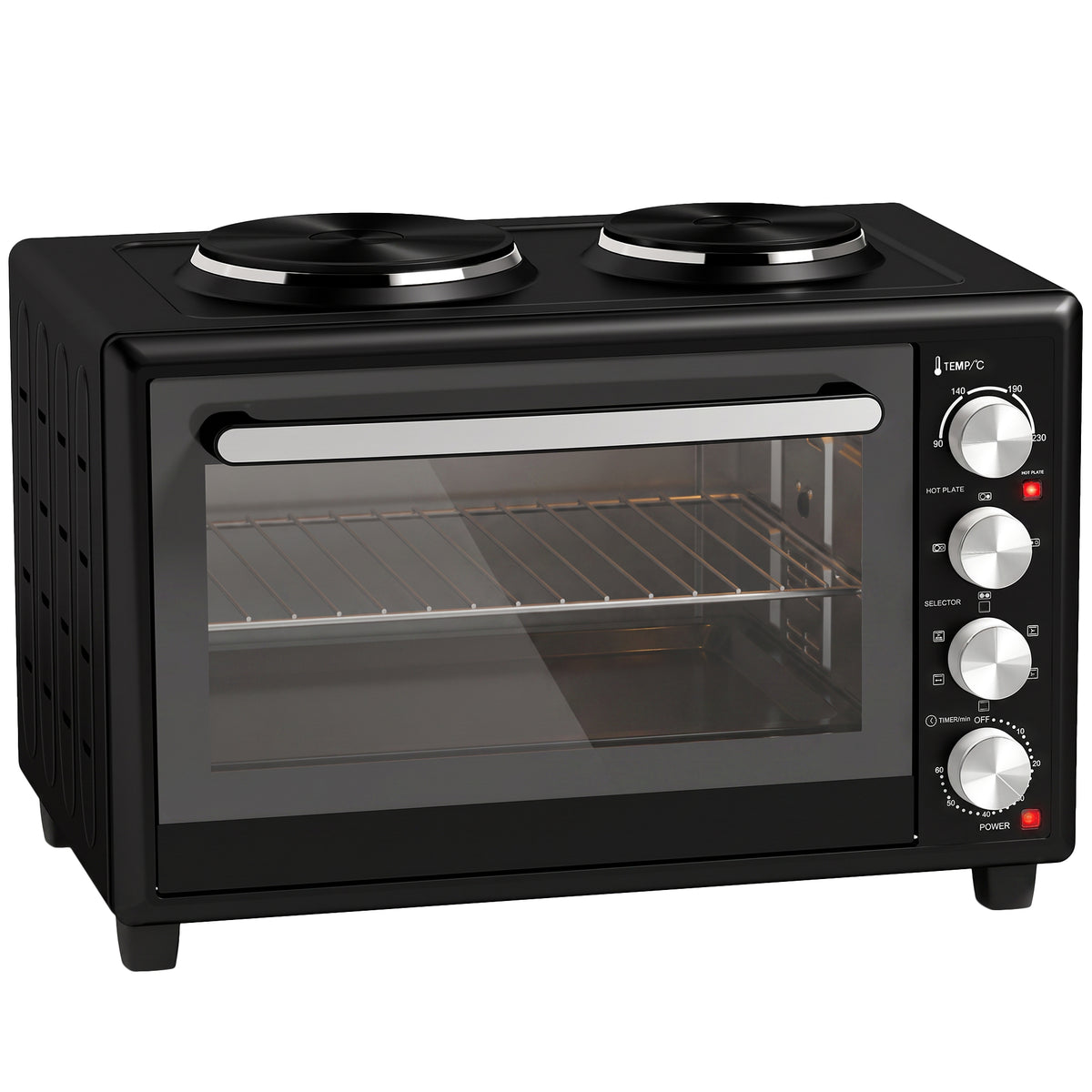 Photo of HOMCOM 36L Mini Oven with Dual Hot Plates, Electric Countertop Cooker with Convection, 90–230°C Adjustable Temperature in Temperature colour on a white background