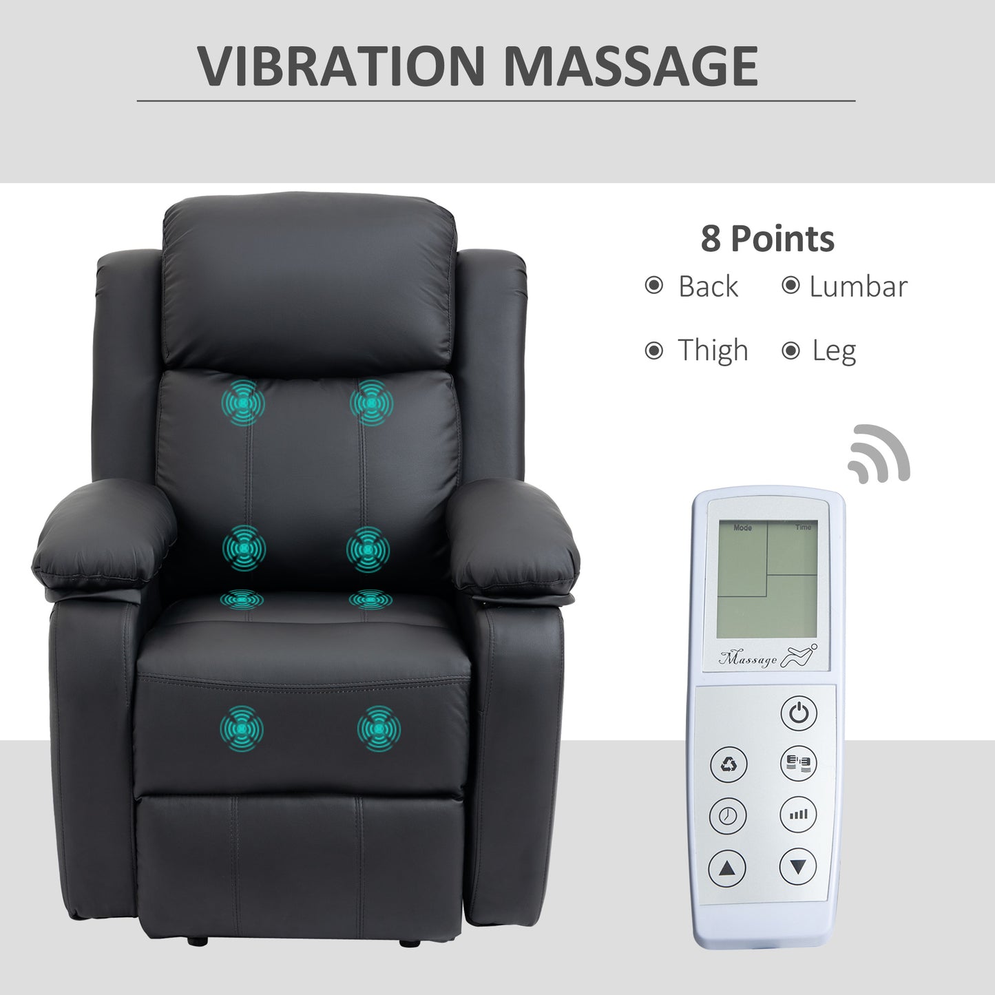 HOMCOM Riser and Recliner Chair with Vibration Massage, PU Leather Power Lift Chair for Elderly, Black