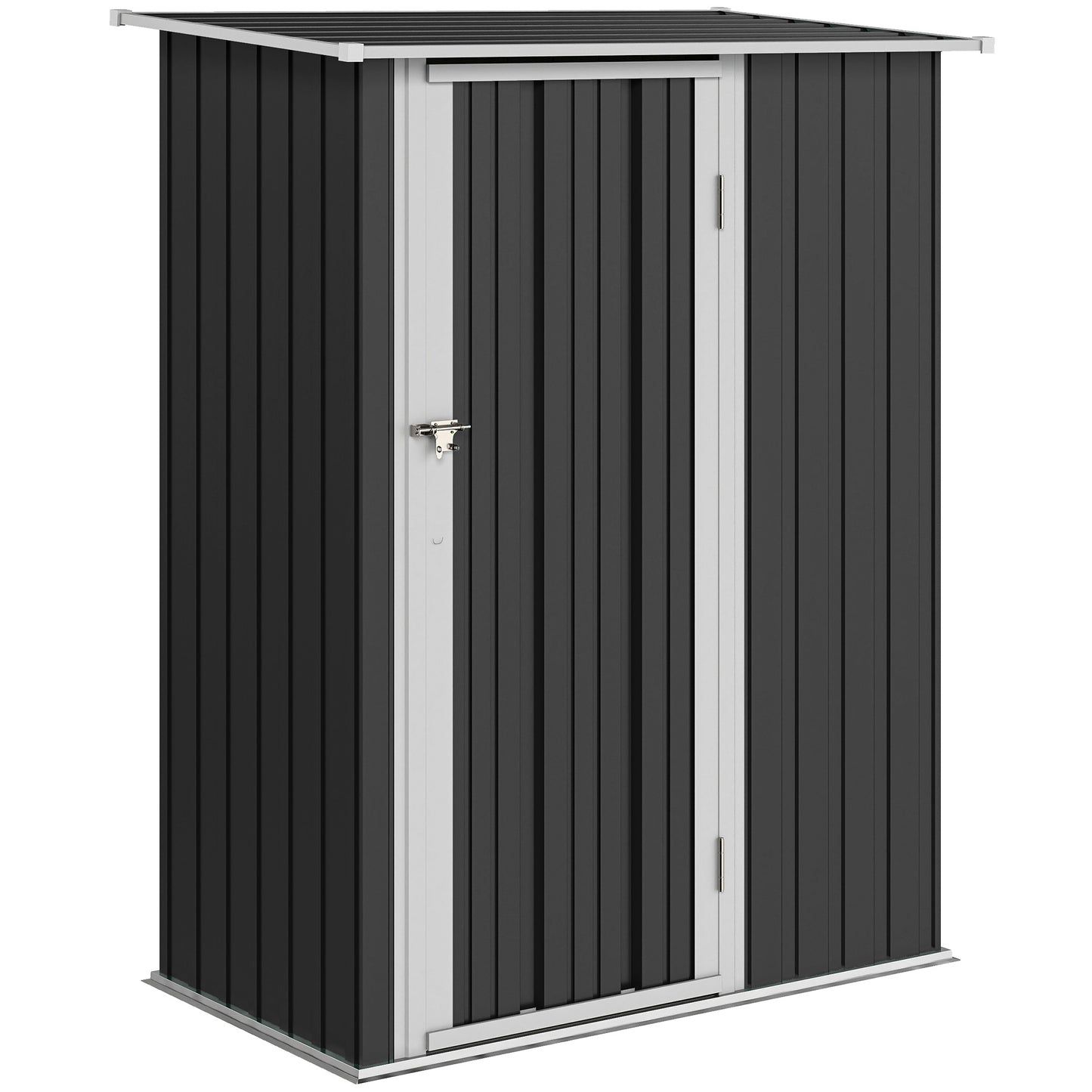Photo of Outsunny 5ft x 3ft Garden Storage Shed, Galvanised Outdoor Metal Shed Waterproof with Sloped Roof, Lockable Door for Patio Tools, Equipment, Dark Grey in Grey colour on a white background