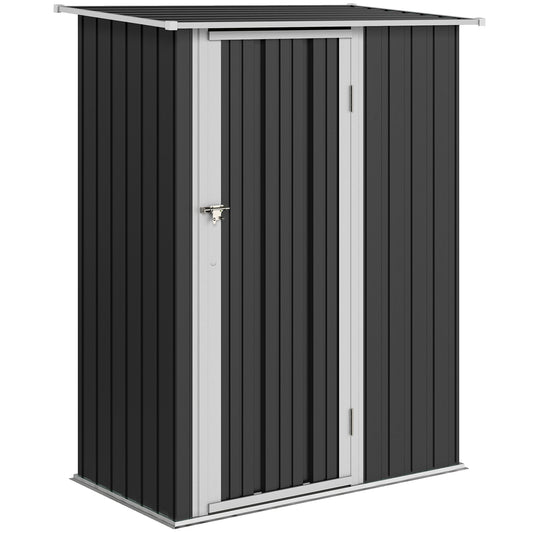 Photo of Outsunny 5ft x 3ft Garden Storage Shed, Galvanised Outdoor Metal Shed Waterproof with Sloped Roof, Lockable Door for Patio Tools, Equipment, Dark Grey in Grey colour on a white background