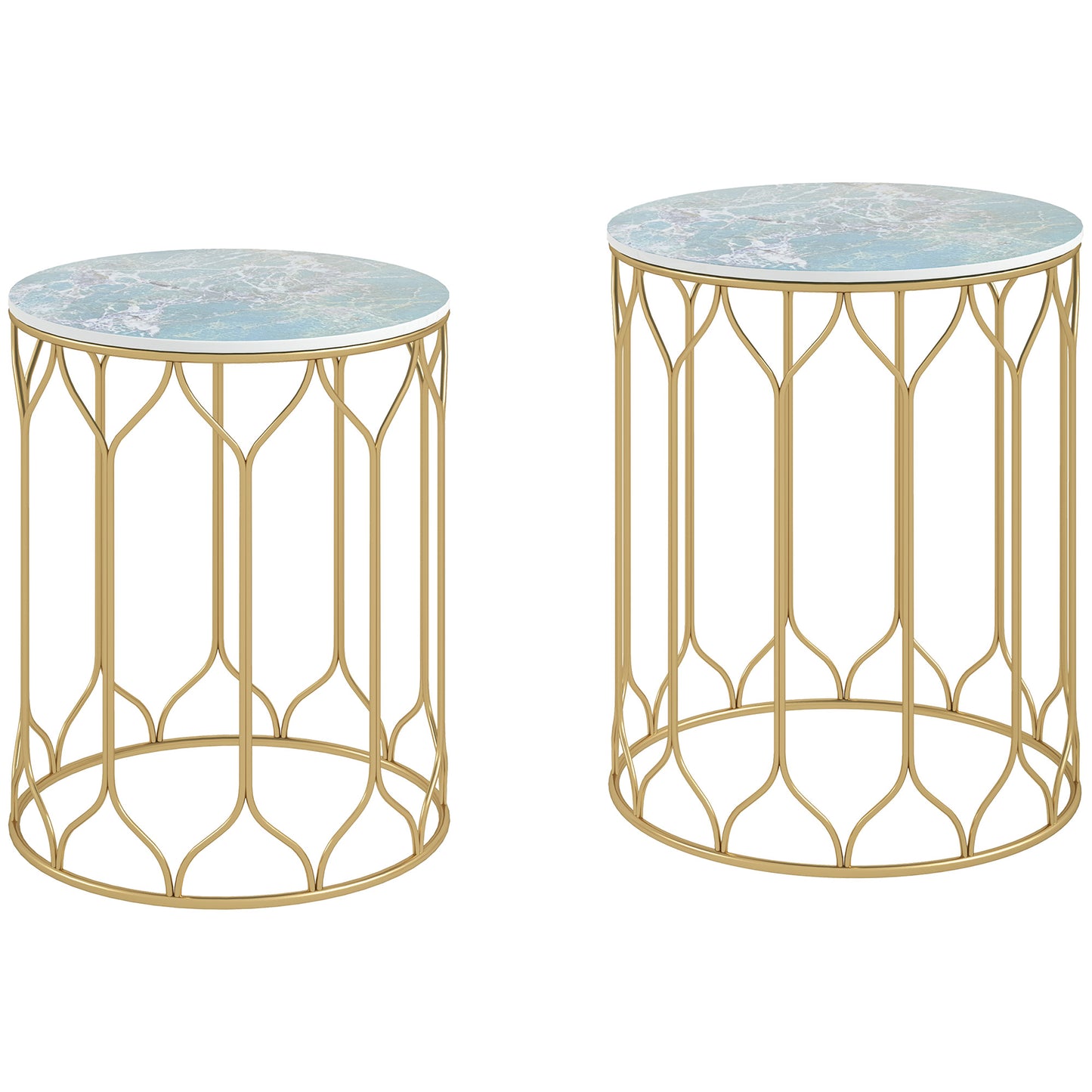 Photo of Outsunny Round Coffee Table Set of 2, Modern Nesting Tables with Ceramic Tile Top, Small End Tables, Indoor Outdoor Side Table with Metal Frame for Living Room, Bedroom, Patio, Balcony, Multicoloured in Multicoloured colour on a white background