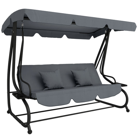 Photo of Outsunny Three-Person garden Swing Chair, with Adjustable Canopy - Dark Grey in Grey colour on a white background