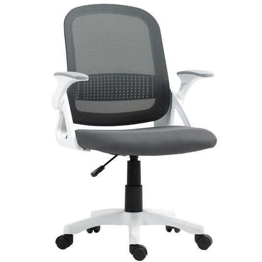 Photo of HOMCOM Breathable Mesh Office Chair, Ergonomic Swivel Computer Chair with Flip-up Armrests, Lumbar Back Support for Home/Office, Grey in Grey colour on a white background