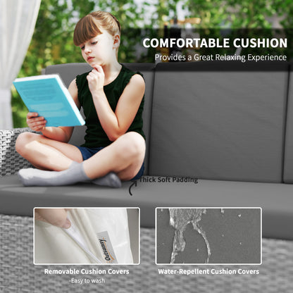 Garden sofa with thick cushions and removable, water-repellent covers