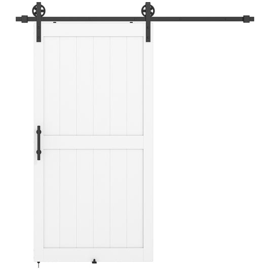 Photo of HOMCOM 213.4cm Sliding Barn Door Kit, Sliding Door with Track, Hardware, Upgraded Rollers and Floor Guide, Handle, White in White colour on a white background
