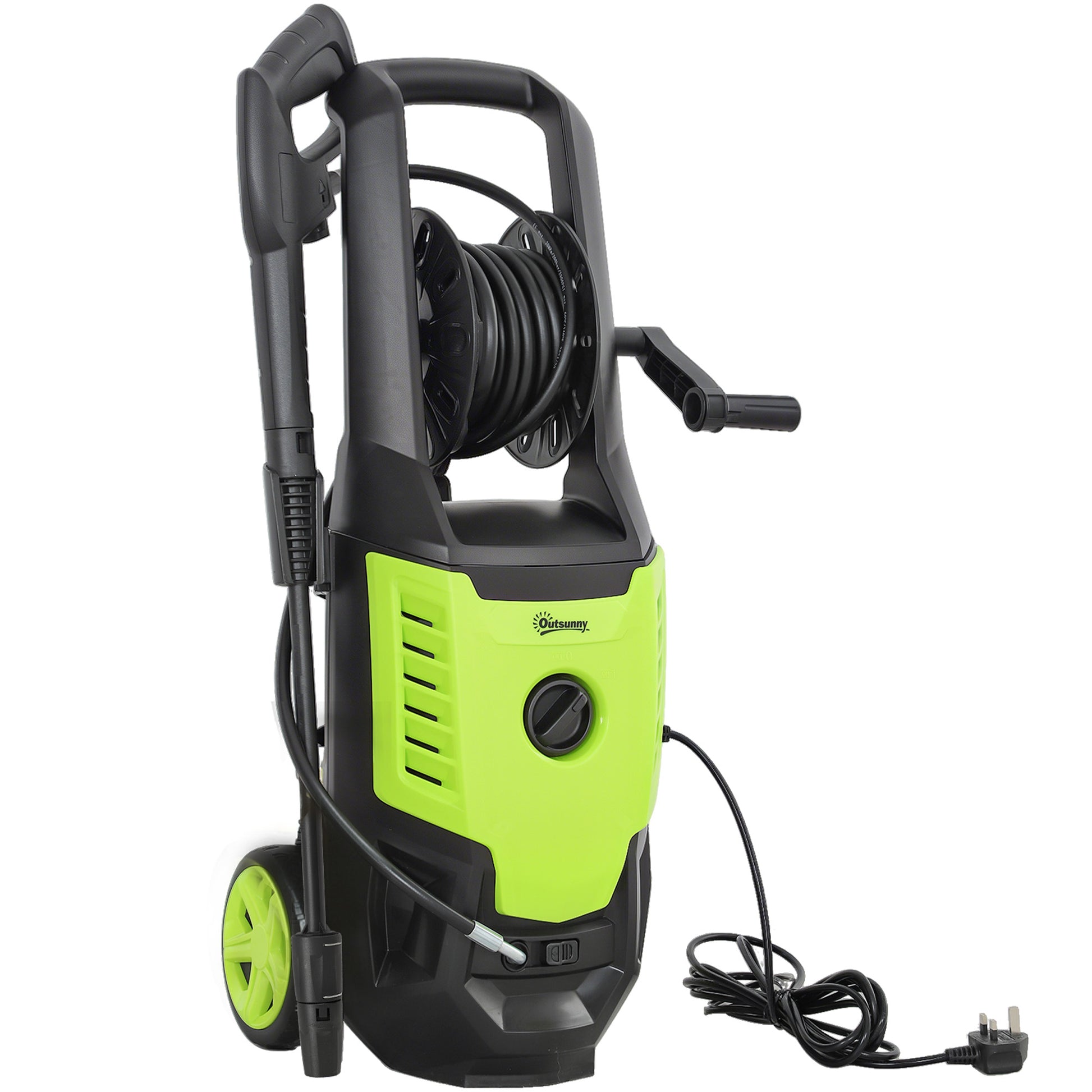 Photo of Outsunny 2200W High Pressure Washer, 170 Bar Pressure, 420 L/h Flow, Portable Electric Power Washer Jet Wash Cleaner with Adjustable Nozzle 6M Hose and Hose Reel for Home Patio Car Driveway, Green in Green colour on a white background