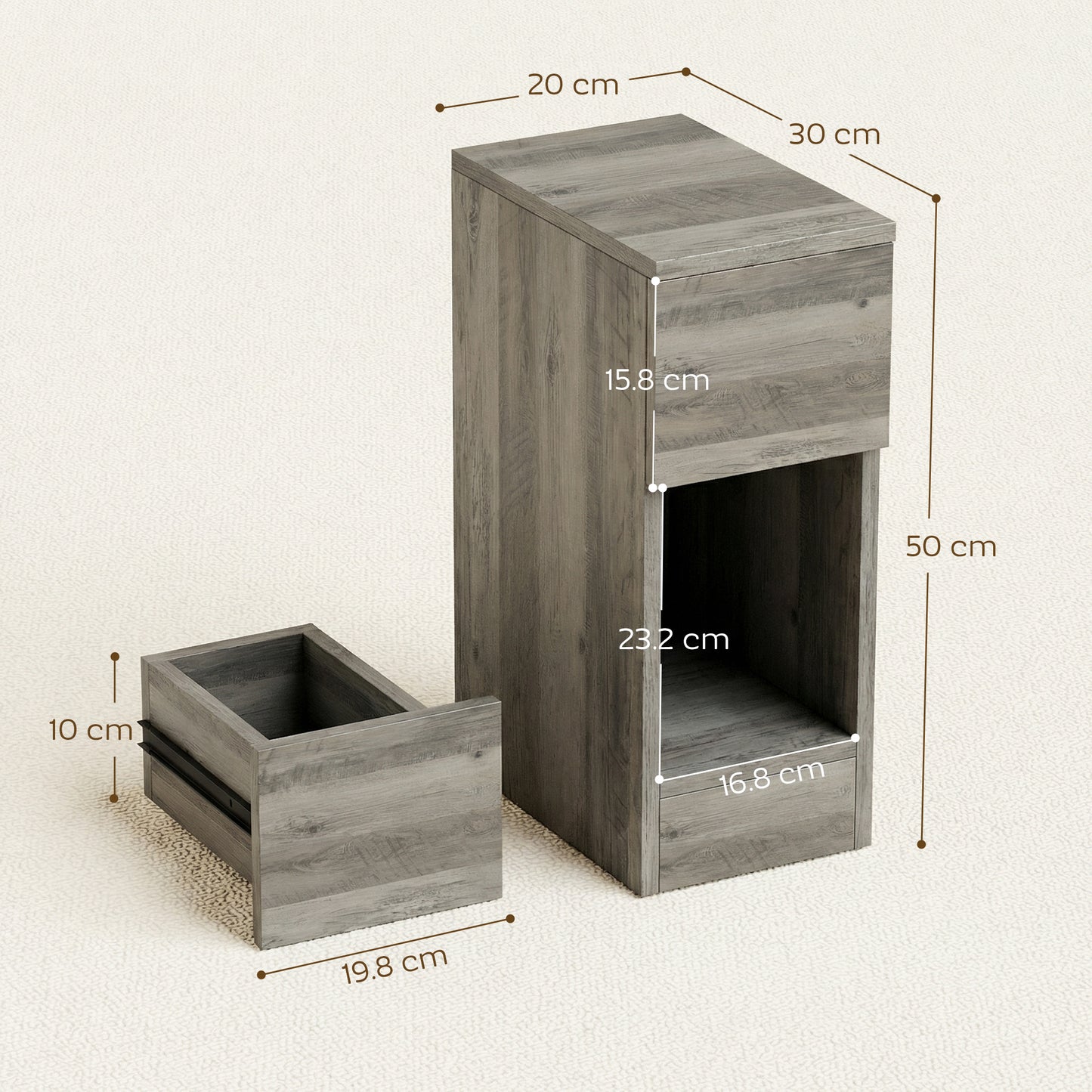HOMCOM Set of Two Modern Storage Bedside Tables - Grey