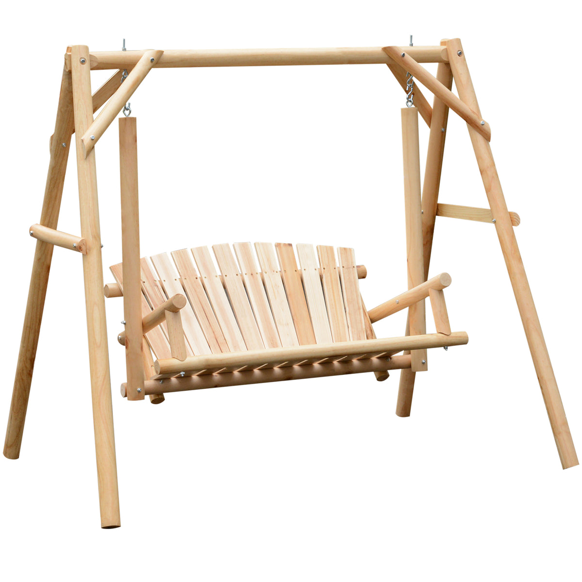 Photo of Outsunny 2 Seater Wooden Garden Swing Chair, Larch Wood Porch Swing Seat Bench Lounger for Outdoor Patio Garden, 300kg Capacity in Capacity colour on a white background