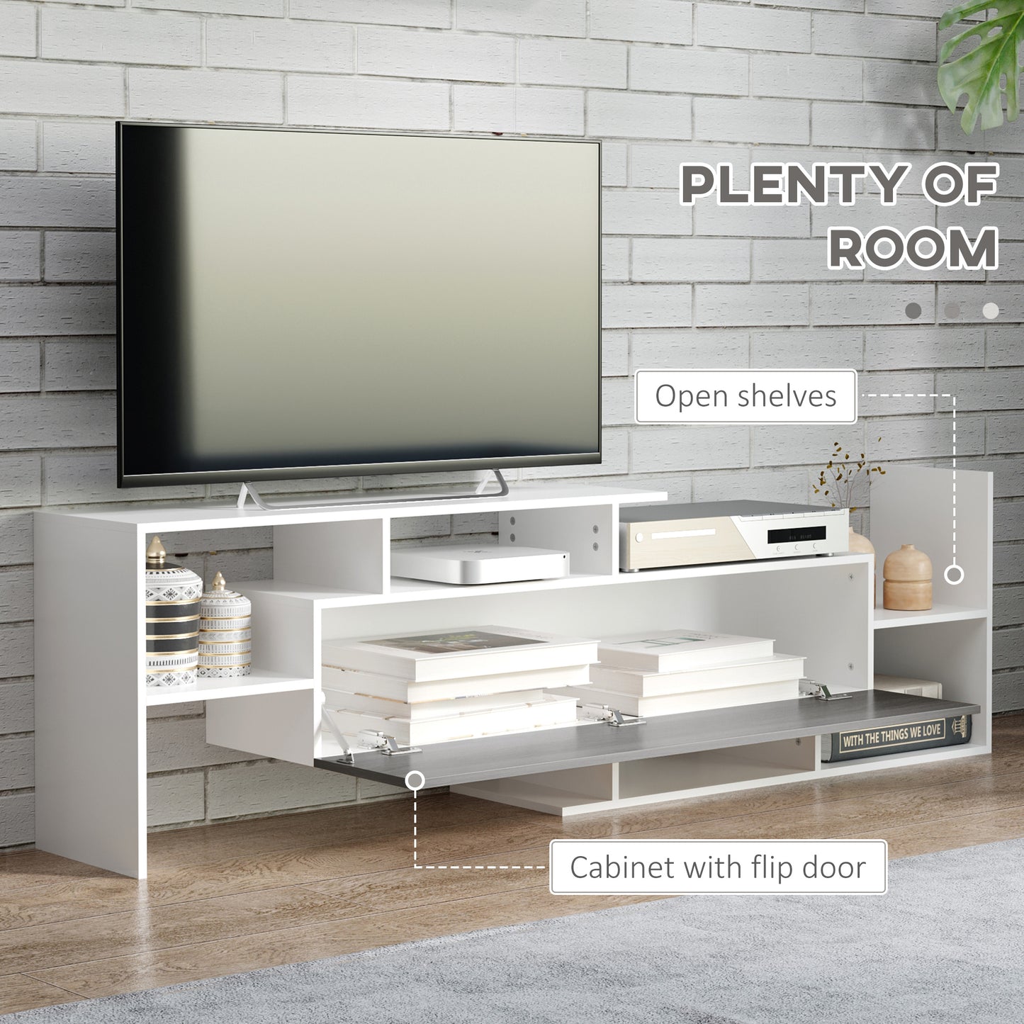 HOMCOM TV Cabinet with Wall Shelf for Wall-Mounted 65" TVs or Standing 40" TVs - White and Grey