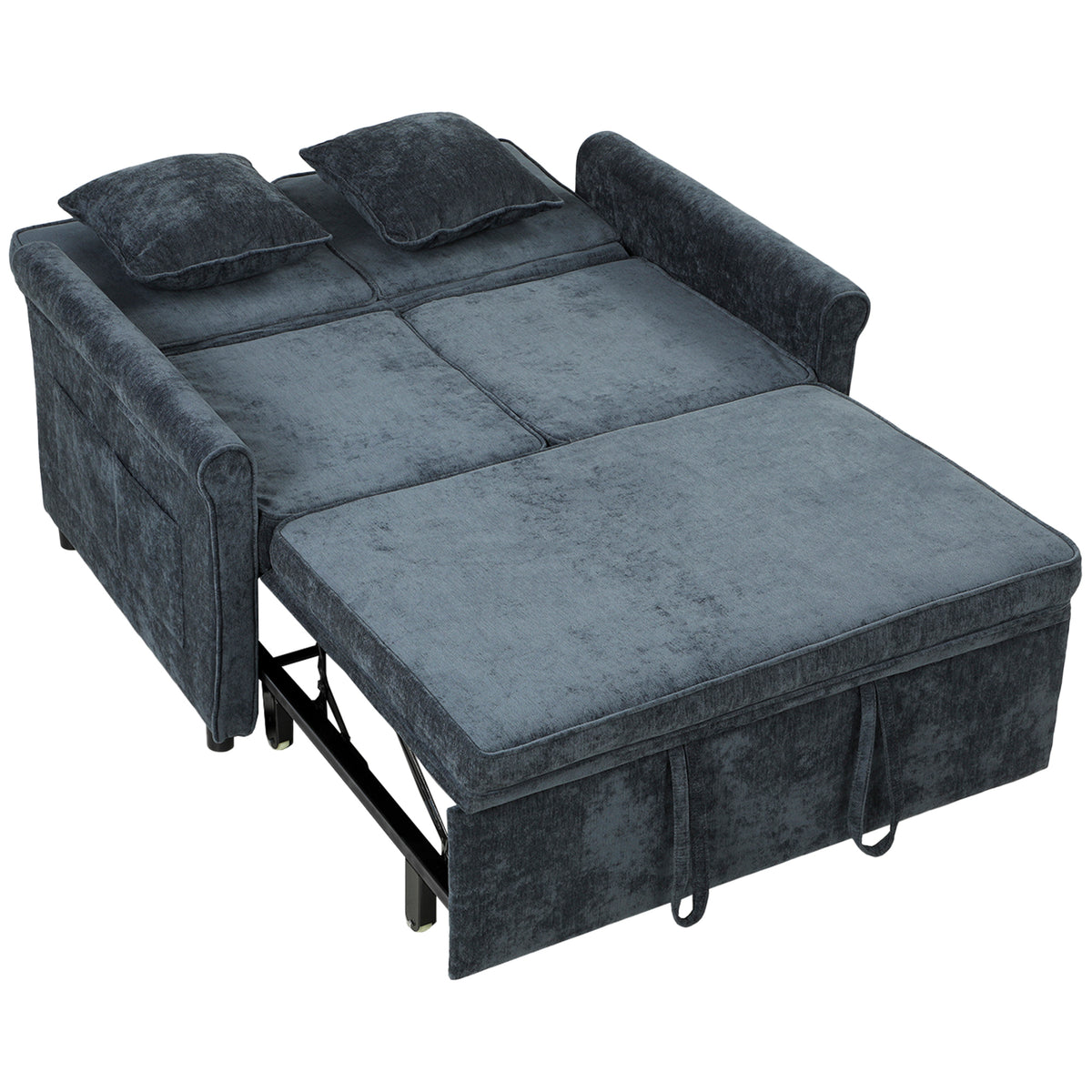 Photo of HOMCOM 2 Seater Sofa Bed 3-in-1 Convertible Chenille Pull Out Sleeper Sofa with 5-Position Adjustable Backrest, Dark Blue in Blue colour on a white background