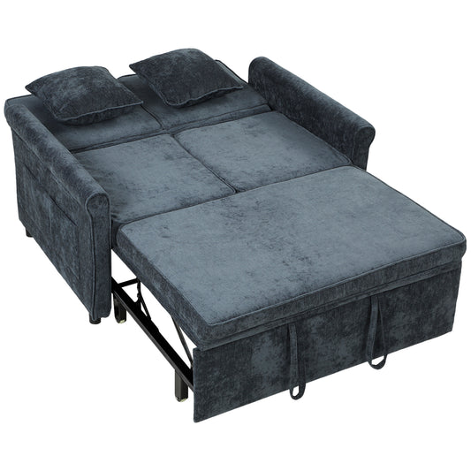 Photo of HOMCOM 2 Seater Sofa Bed 3-in-1 Convertible Chenille Pull Out Sleeper Sofa with 5-Position Adjustable Backrest, Dark Blue in Blue colour on a white background
