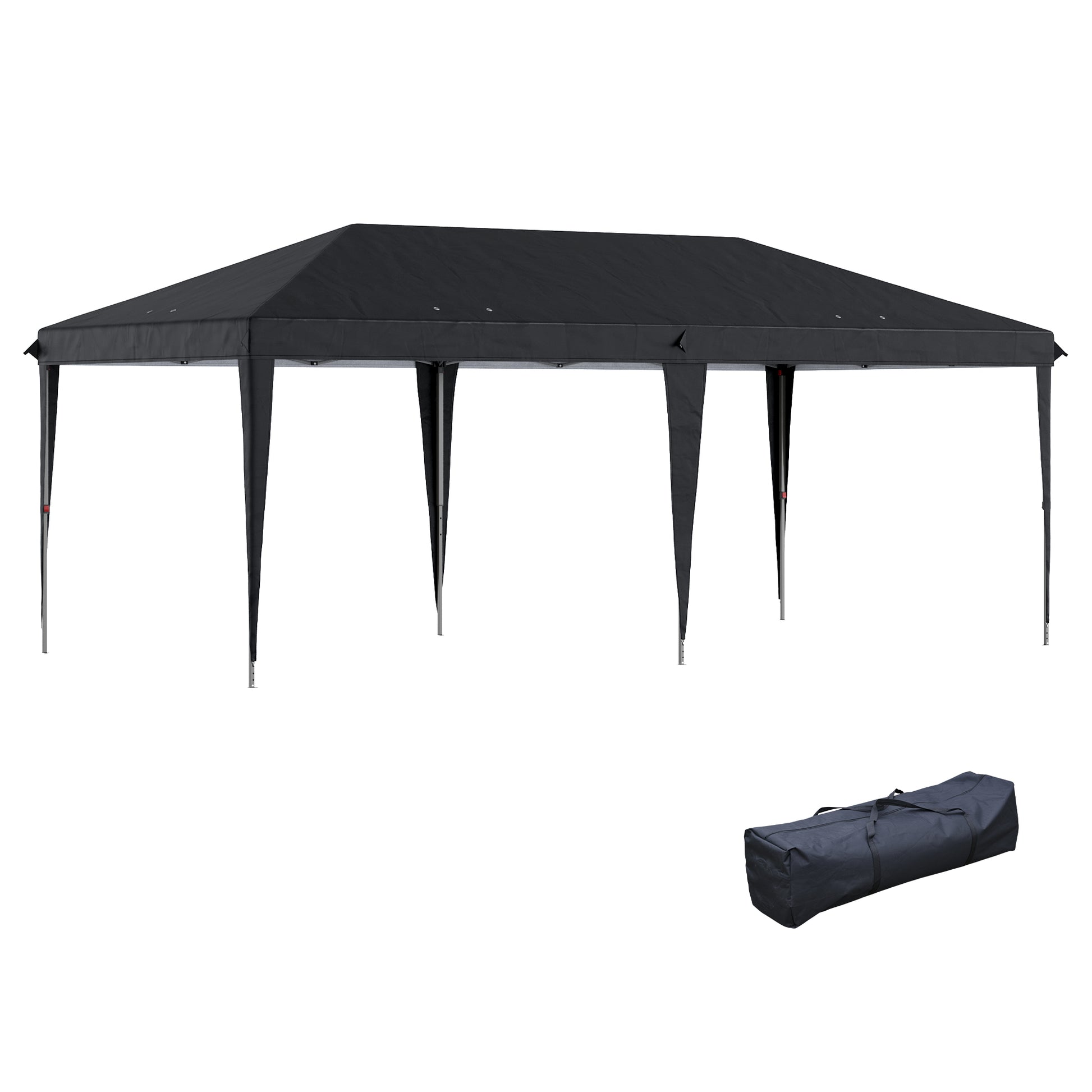 Photo of Outsunny Pop Up Gazebo 3 x 6m, Foldable Canopy Tent, Height Adjustable Wedding Awning Canopy w/ Carrying Bag, Black in Black colour on a white background
