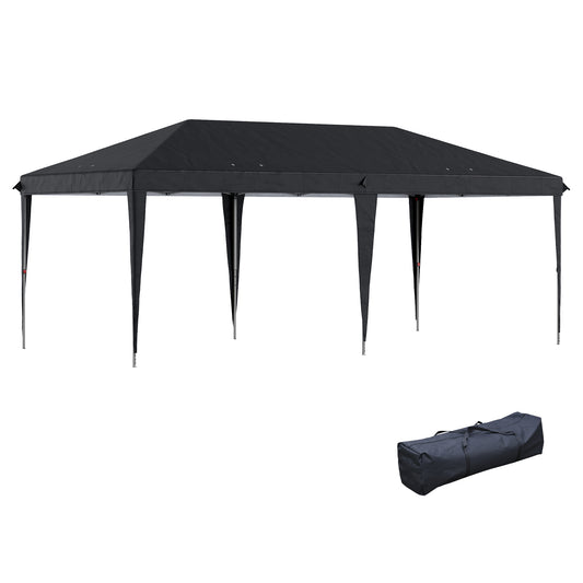 Photo of Outsunny Pop Up Gazebo 3 x 6m, Foldable Canopy Tent, Height Adjustable Wedding Awning Canopy w/ Carrying Bag, Black in Black colour on a white background