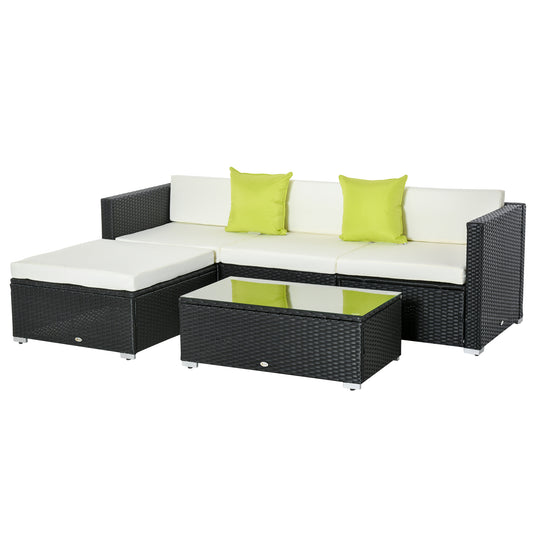 Photo of Outsunny White Rattan Garden Furniture 4-Seater Outdoor Sofa Set with Coffee Table - White in White colour on a white background