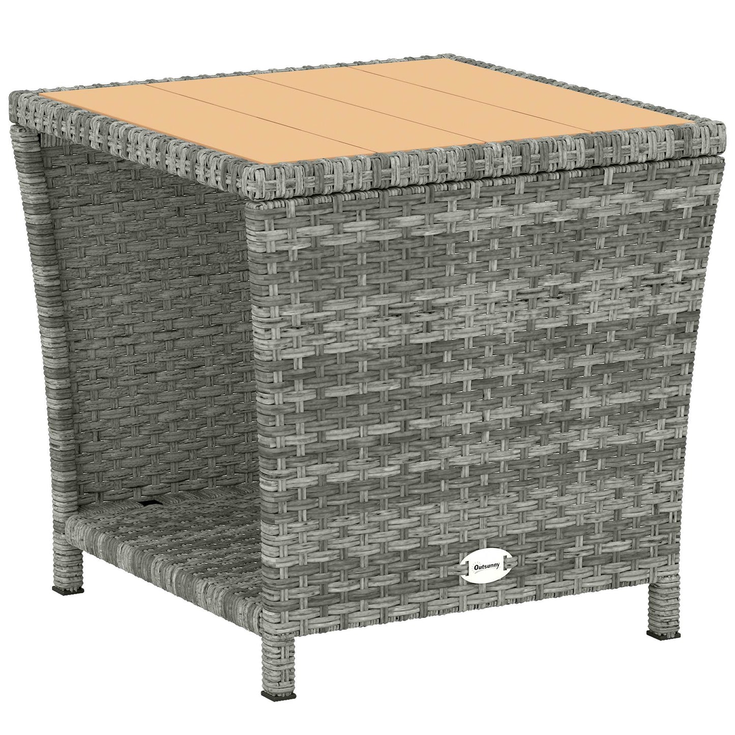 Photo of Outsunny Side Table 2-Tier Outdoor Coffee Table with Storage Shelf PS Wood Slat Top/Light Grey in Grey colour on a white background