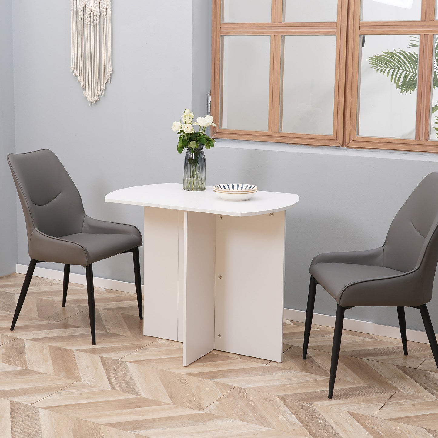 HOMCOM Four-Person Drop Leaf Dining Table - White