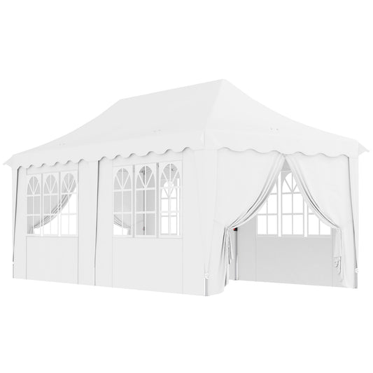 Photo of Outsunny 3 x 6m Pop Up Gazebo with Sides, UPF50+ Height Adjustable Marquee Party Tent, Wedding Canopy, Instant Event Shelter with Carry Bag and Sand Bags for Garden, White in White colour on a white background