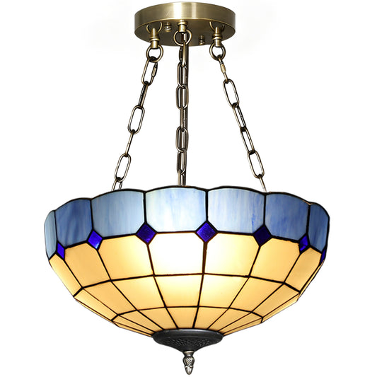Photo of HOMCOM Tiffany Style Ceiling Light, Vintage Chandelier with 3 E27 Sockets, Semi Flush Mount for Living Room, Bulbs Not Included in Included colour on a white background