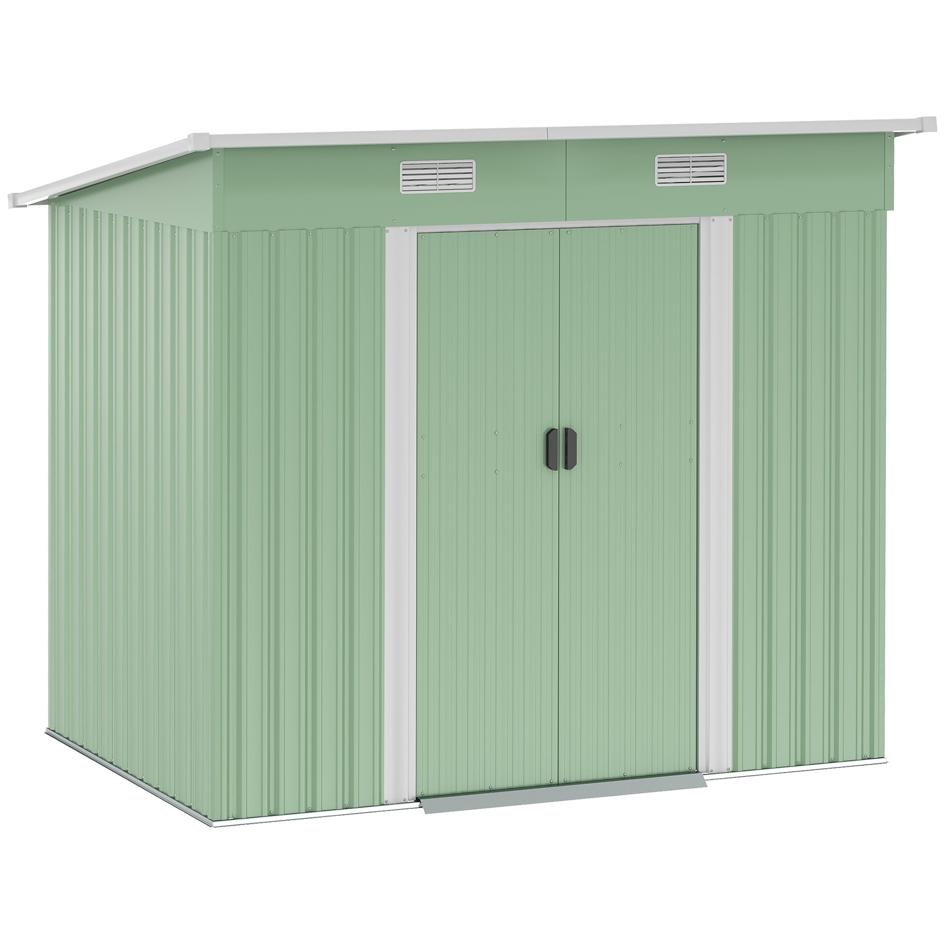 Photo of Outsunny 7 x 4ft Outdoor Garden Metal Storage Shed, Tool Storage Box for Backyard, Patio and Lawn, Light Green in Green colour on a white background