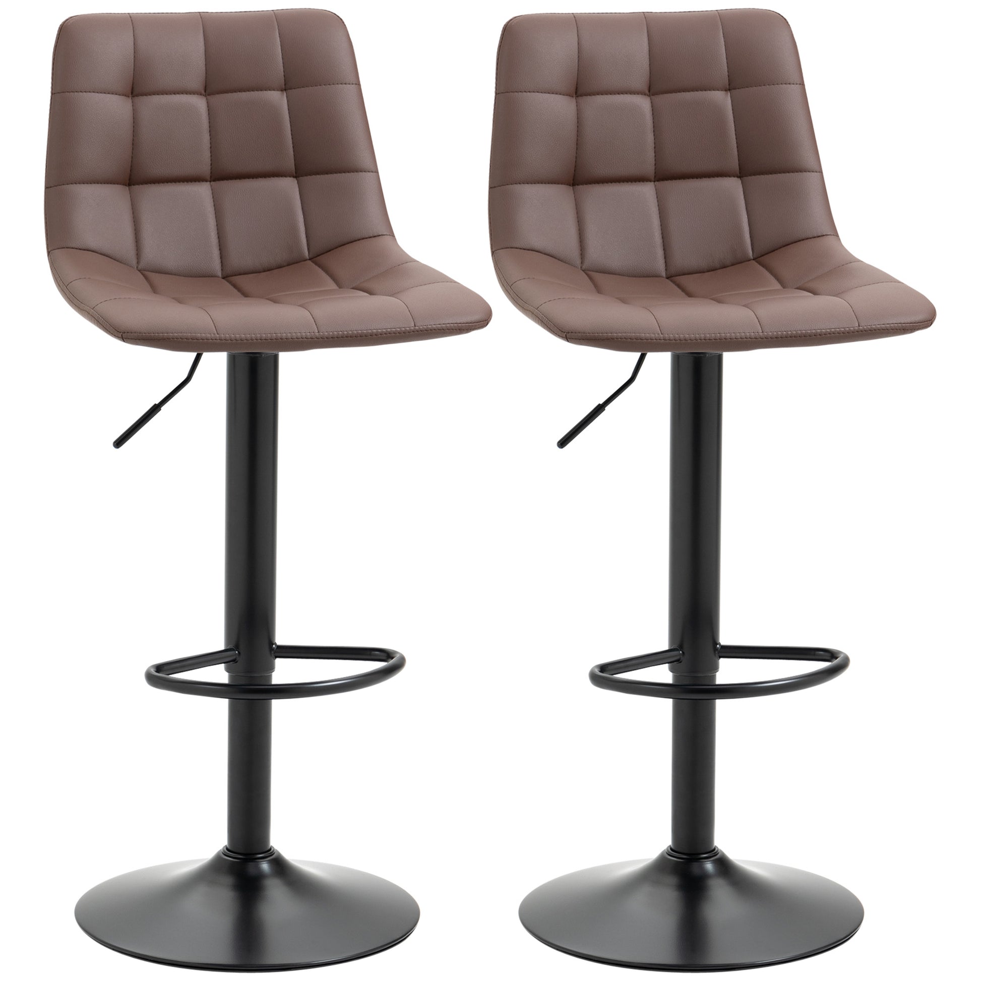 Photo of HOMCOM Adjustable Bar Stools Set of 2, Swivel PU Leather Upholstered Barstools with Tufted Seat and Back, Breakfast Bar Chairs for Kitchen Counter, Brown in Brown colour on a white background