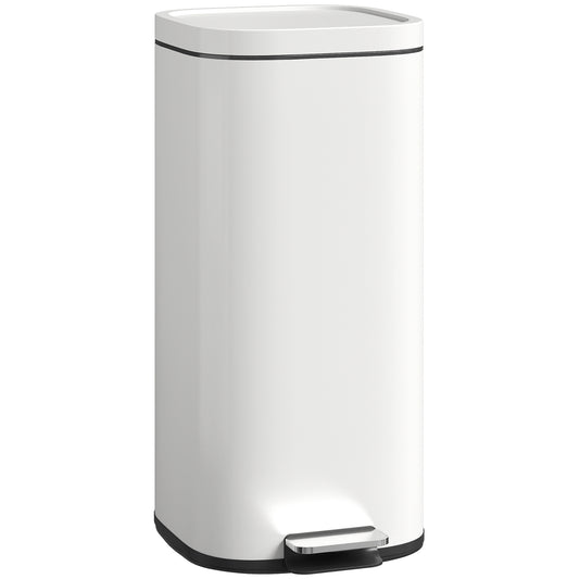 Photo of HOMCOM 30L Kitchen Bin, Compact Pedal Bin with Soft-Close and Stay-Open Lid, Removable Bucket for Kitchen, Home, Office, Cream in Cream colour on a white background