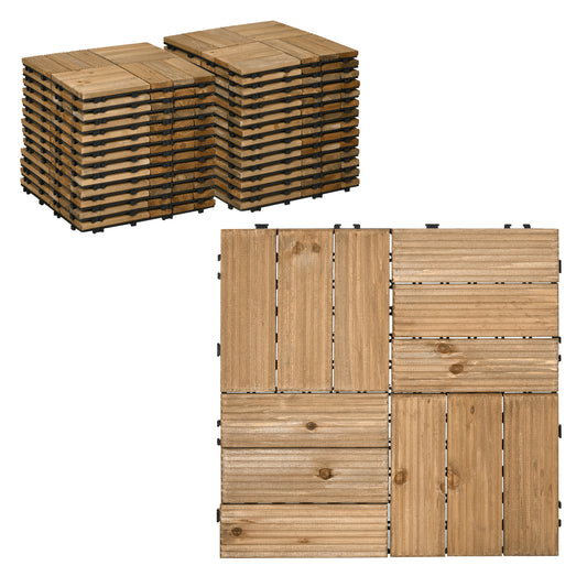 Photo of Outsunny 27 Pcs Wooden Interlocking Decking Tiles, Outdoor Flooring Tiles for Patio, Balcony, Terrace, Hot Tub, 30 x 30 cm per Piece, 2.5㎡ per Pack, Brown in Brown colour on a white background