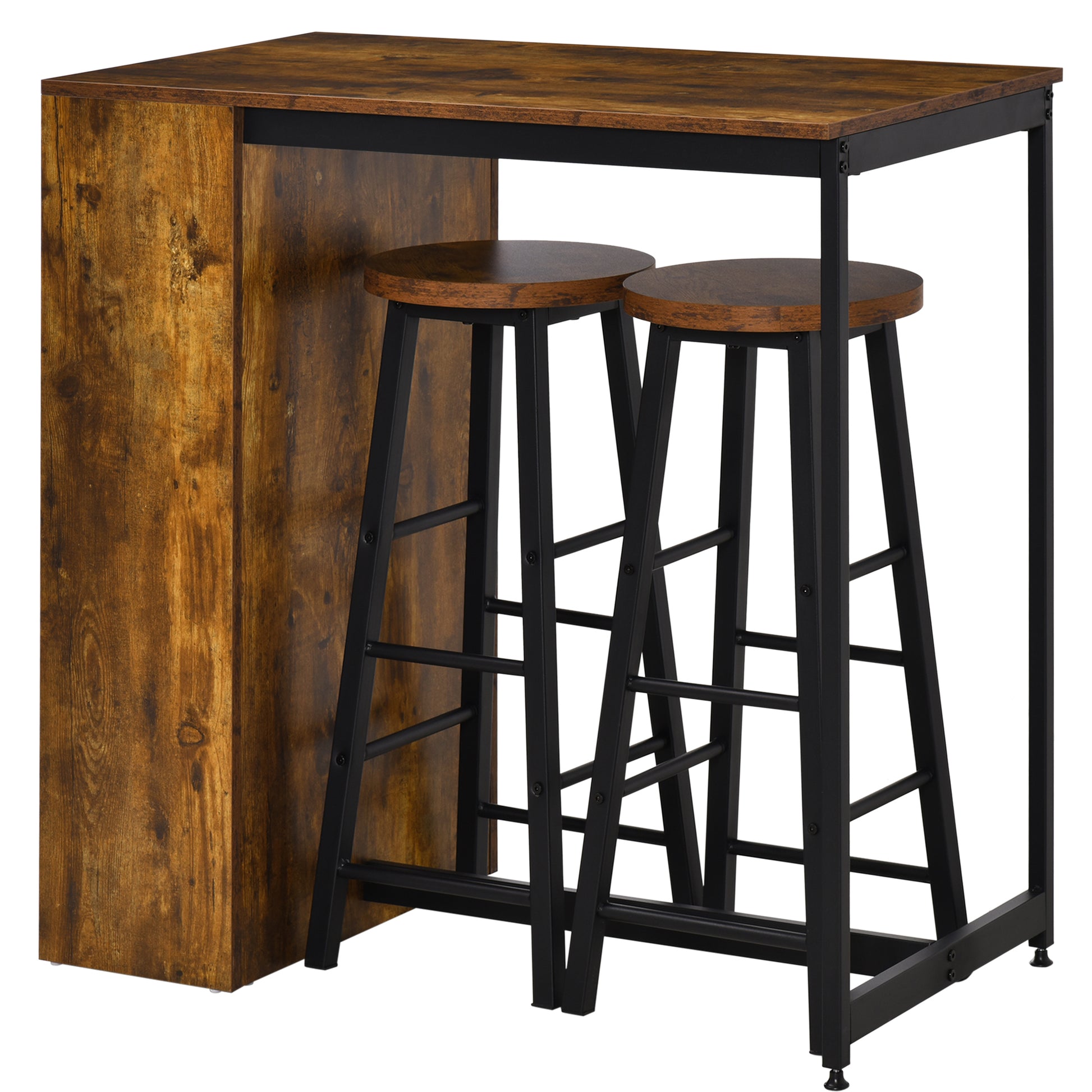 Photo of HOMCOM Industrial Bar Table Set for 2, 3 Pieces Pub Table and Bar Stools with Storage Shelf for Kitchen in Kitchen colour on a white background
