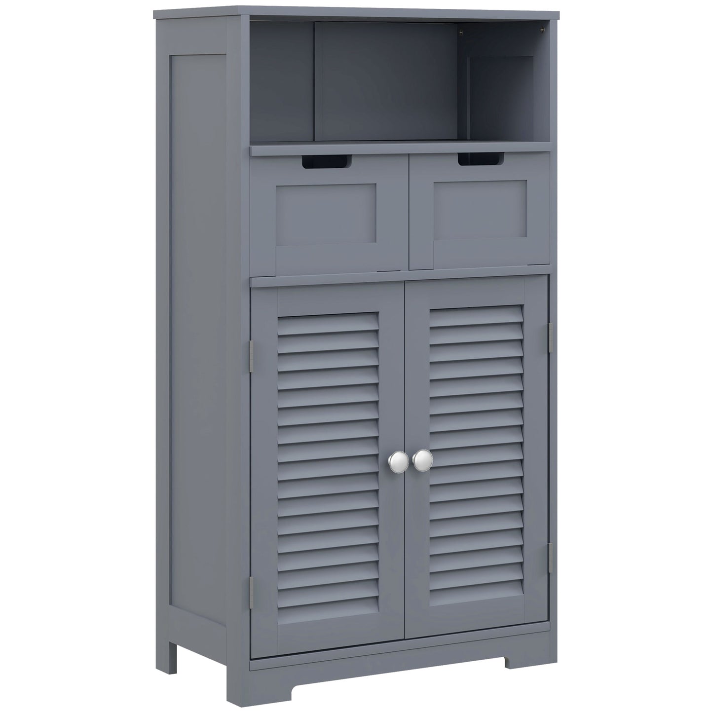 Photo of kleankin Three-Part Bathroom Storage Unit, with Shelf, Drawers & Cupboard - Grey in Grey colour on a white background
