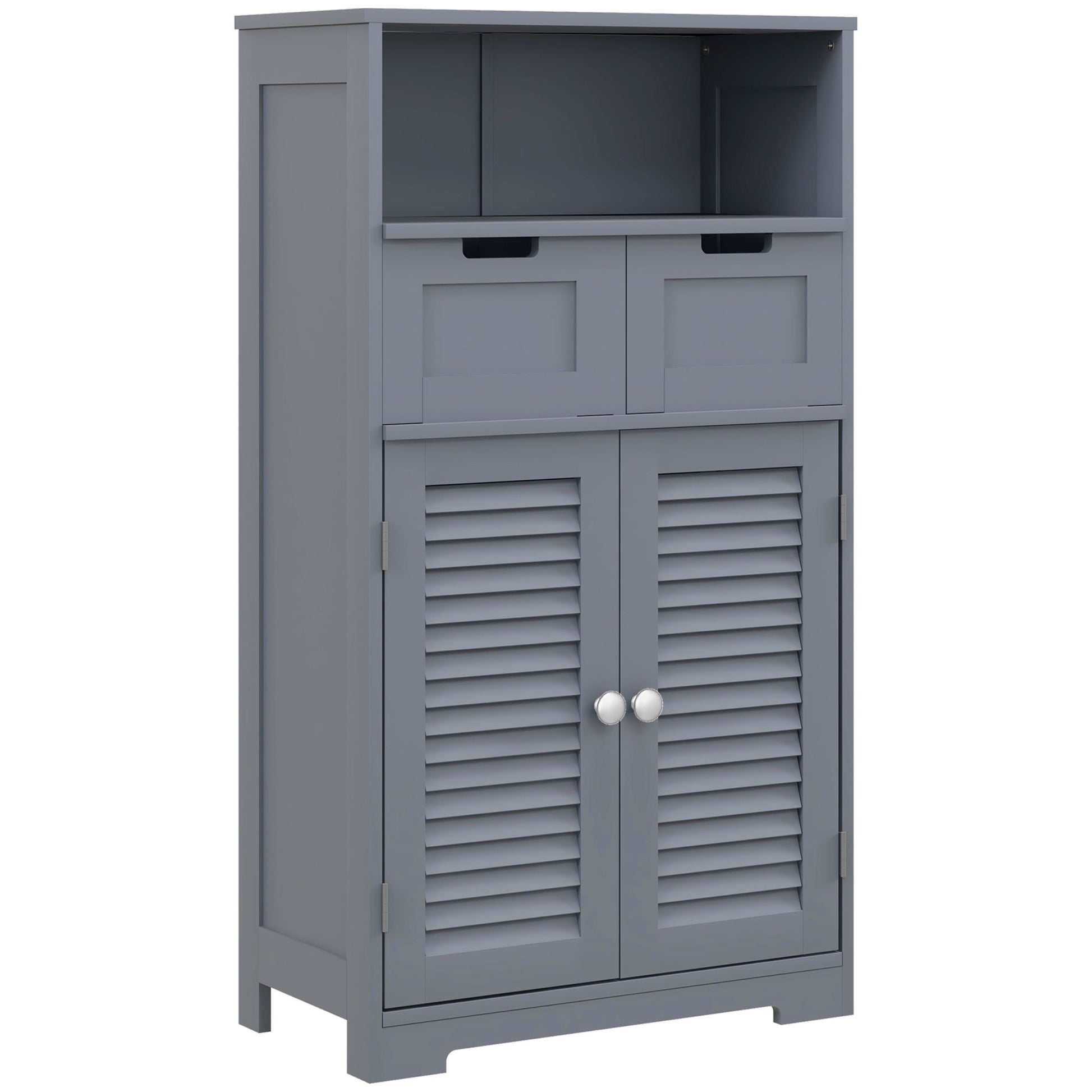 Photo of kleankin Three-Part Bathroom Storage Unit, with Shelf, Drawers & Cupboard - Grey in Grey colour on a white background