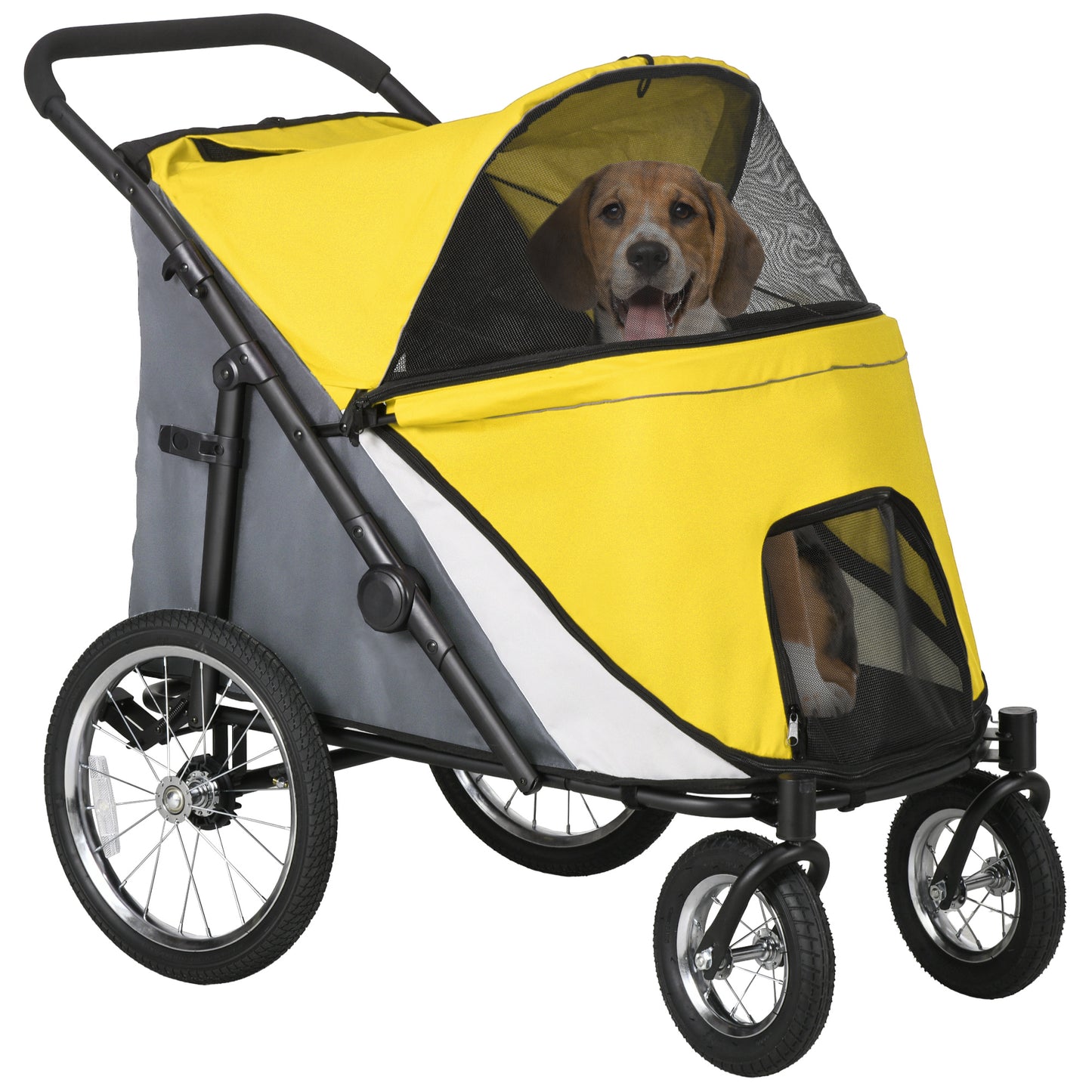 Photo of PawHut Foldable Pet Stroller, with Washable Cushion, Storage Bags, Safety Leash, for Medium, Large Dogs, Cats - Yellow in Yellow colour on a white background